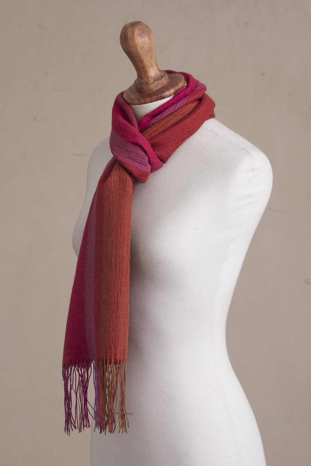 Warm Red-Orange Baby Alpaca and Pima Cotton Scarf - Blazing Trails