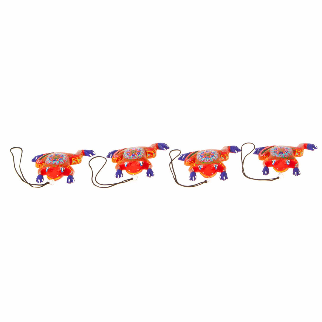 Set of 4 Wood Alebrije Frog Ornaments from Mexico - Fiesta Frogs