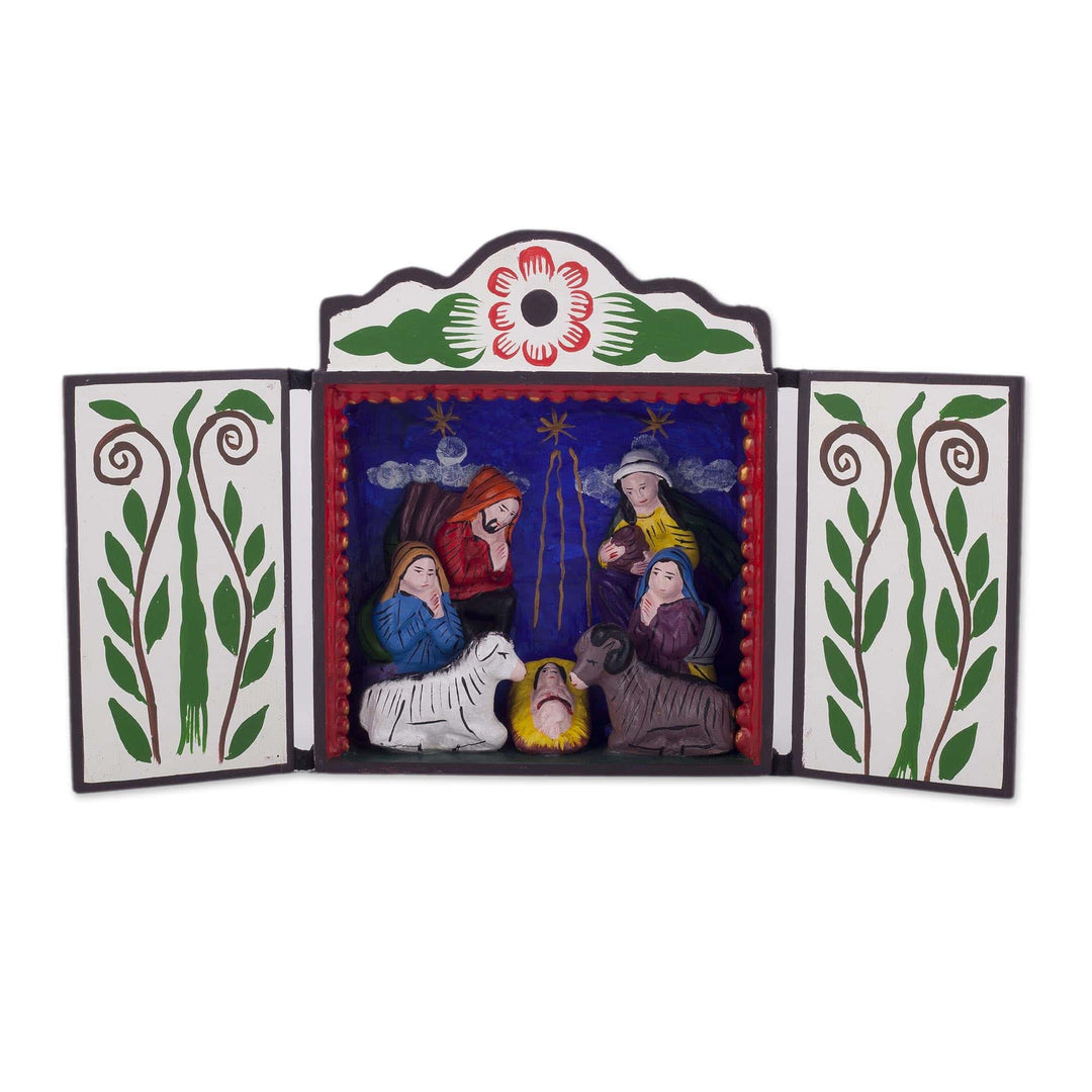 Handcrafted Peruvian Folk Art Christmas Retablo Diorama - Christmas by Starlight