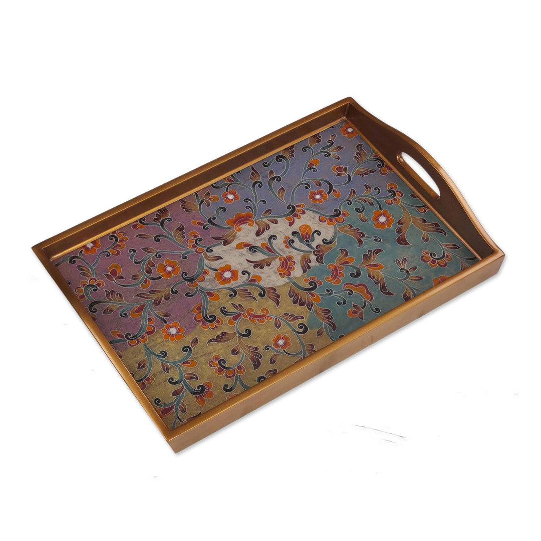 Colorful Reverse Painted Glass Decorative Tray from Peru - Psychedelic Flowers