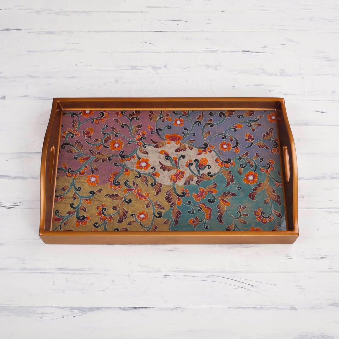 Colorful Reverse Painted Glass Decorative Tray from Peru - Psychedelic Flowers
