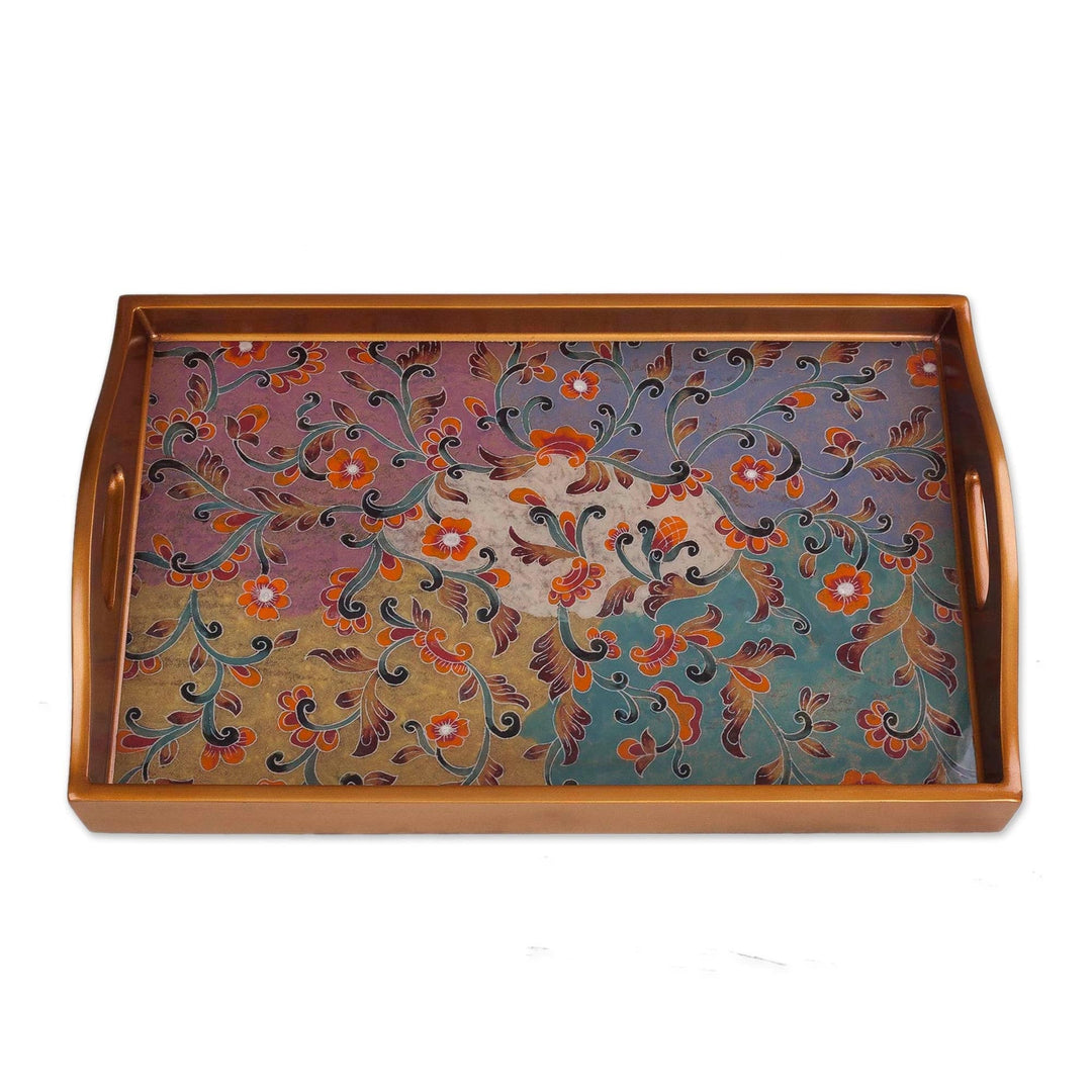 Colorful Reverse Painted Glass Decorative Tray from Peru - Psychedelic Flowers