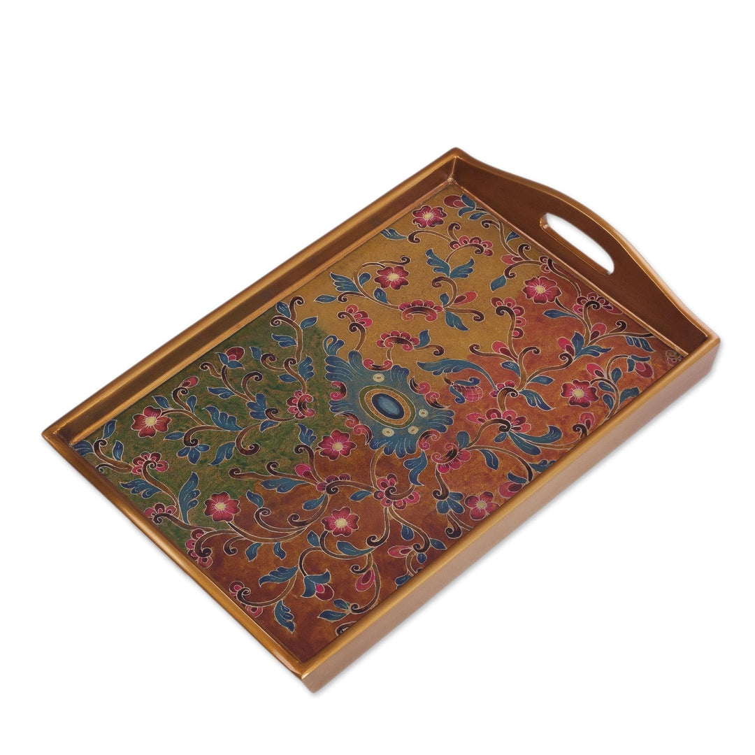 Floral Reverse-Painted Glass Tray from Peru - Margarita Field