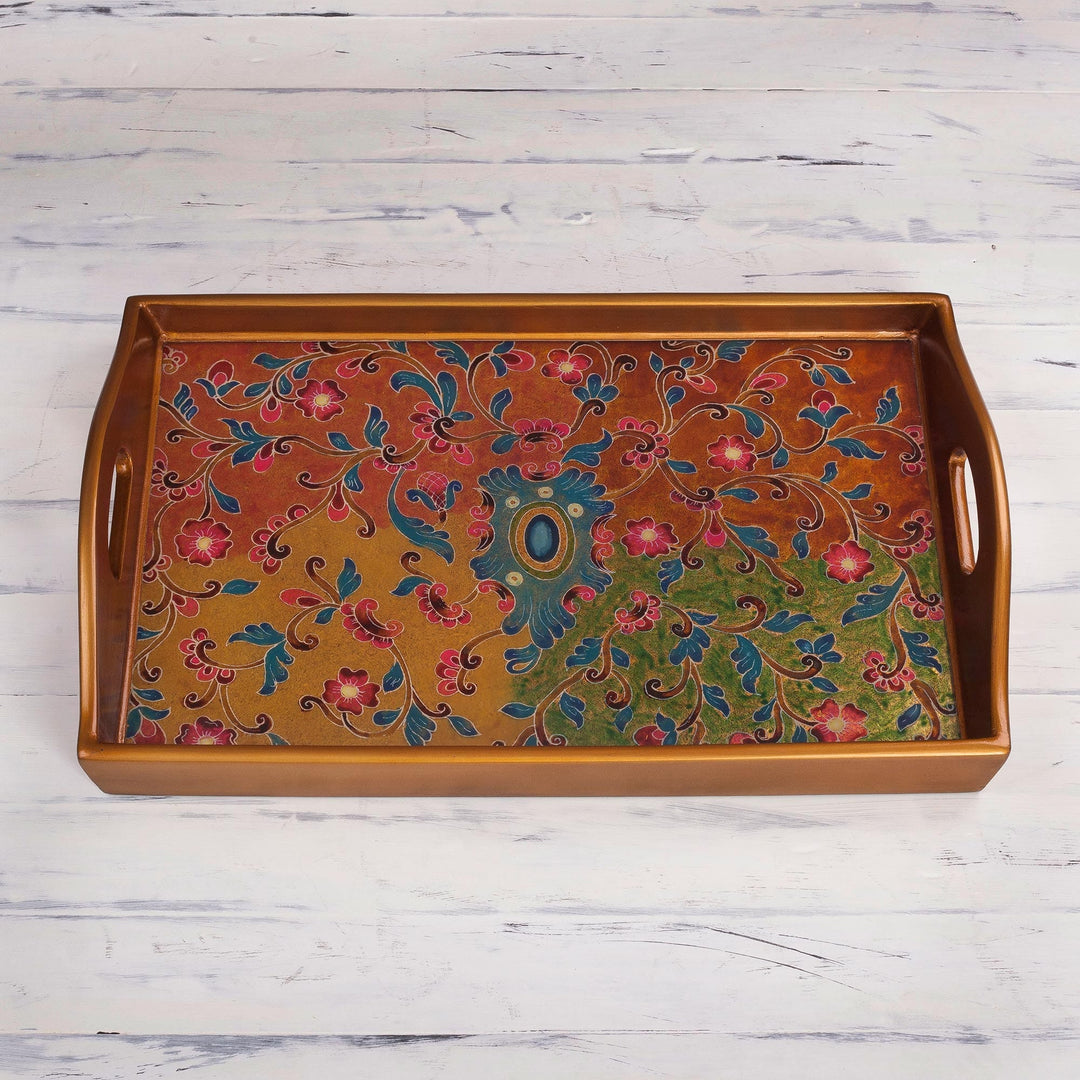 Floral Reverse-Painted Glass Tray from Peru - Margarita Field