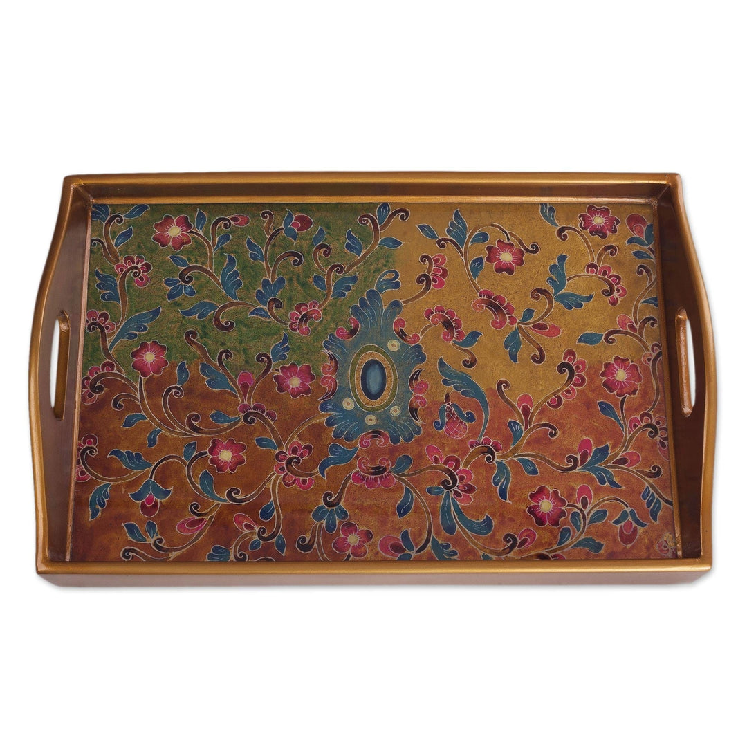 Floral Reverse-Painted Glass Tray from Peru - Margarita Field
