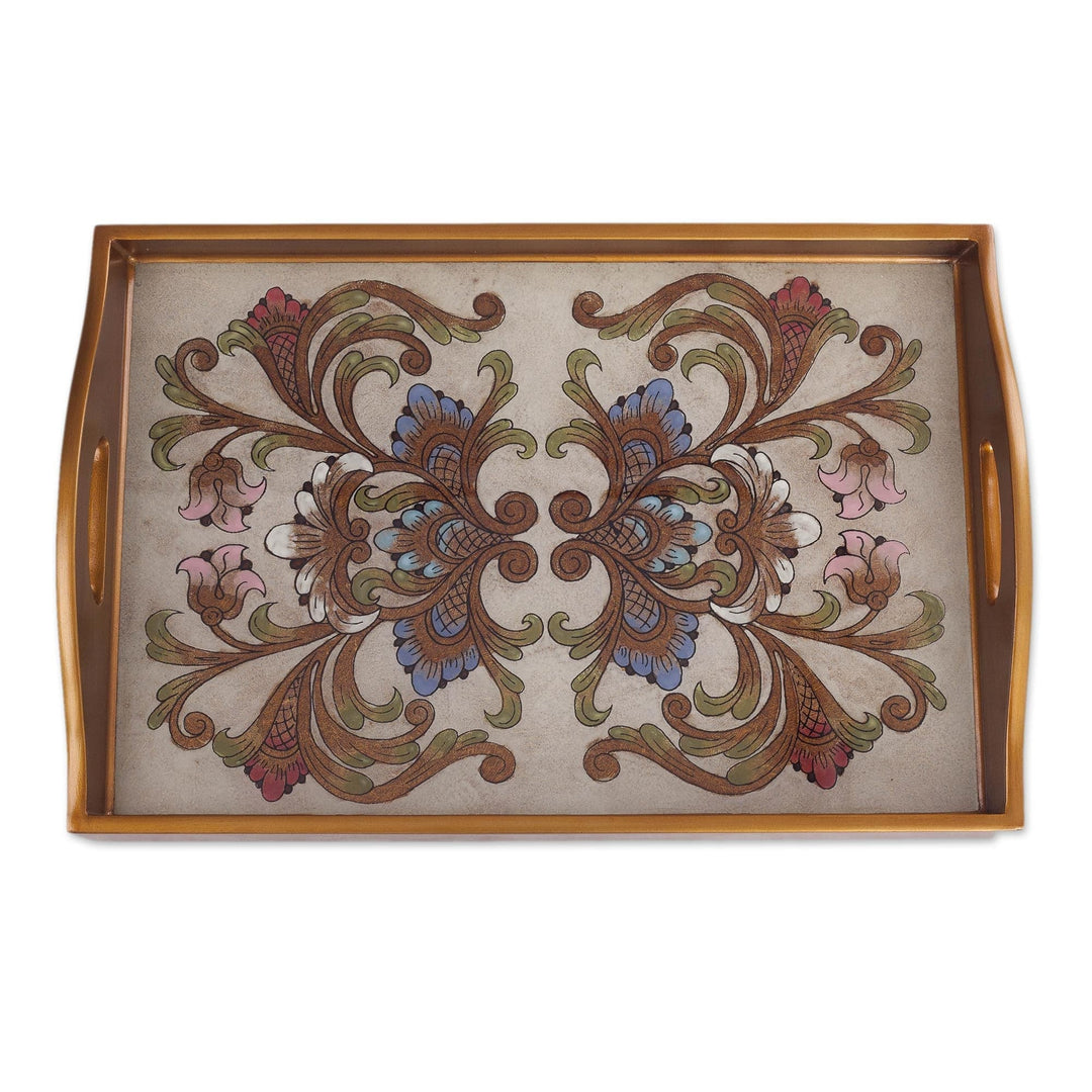 Handmade Reverse Painted Glass Tray from Peru - Tropical Arrangement