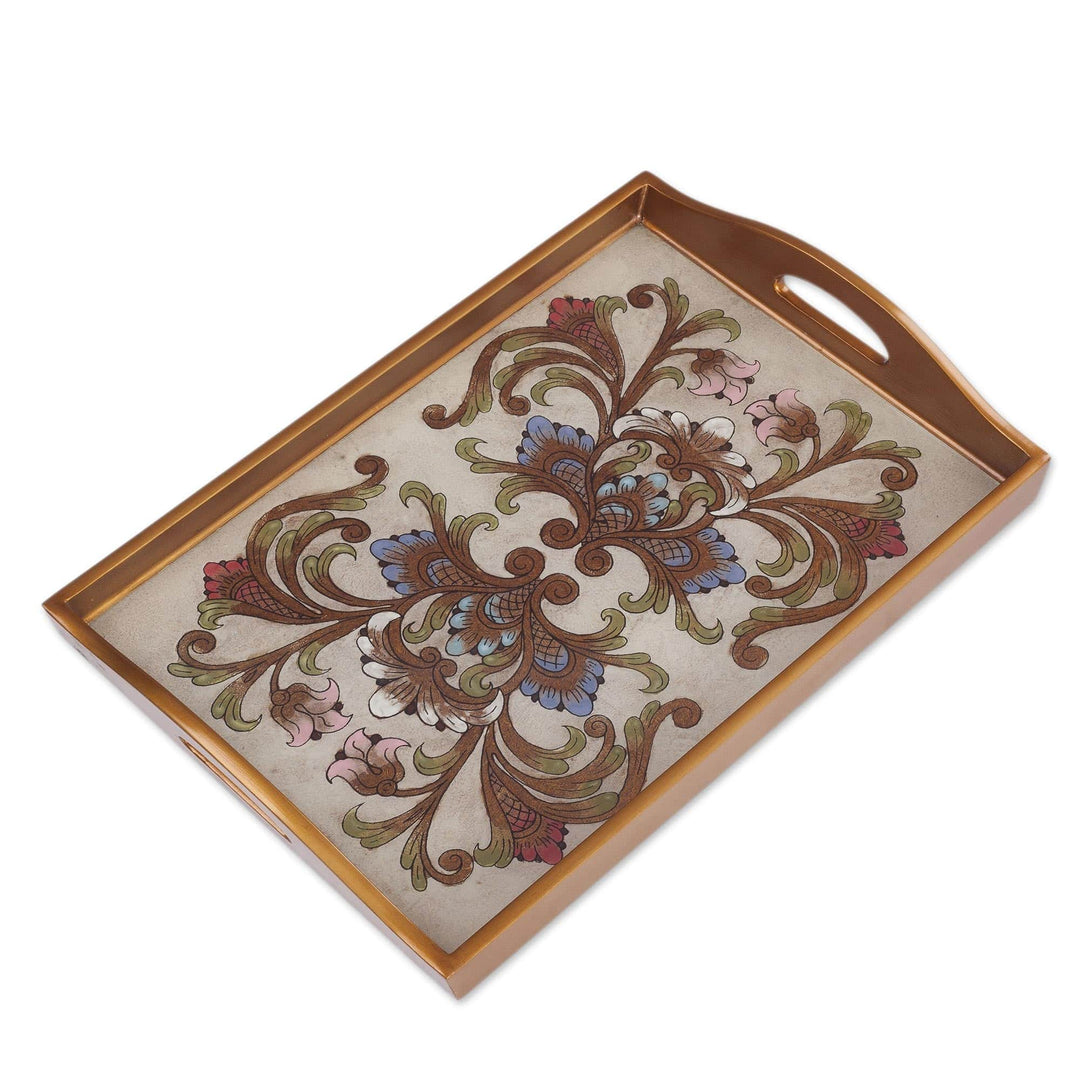 Handmade Reverse Painted Glass Tray from Peru - Tropical Arrangement