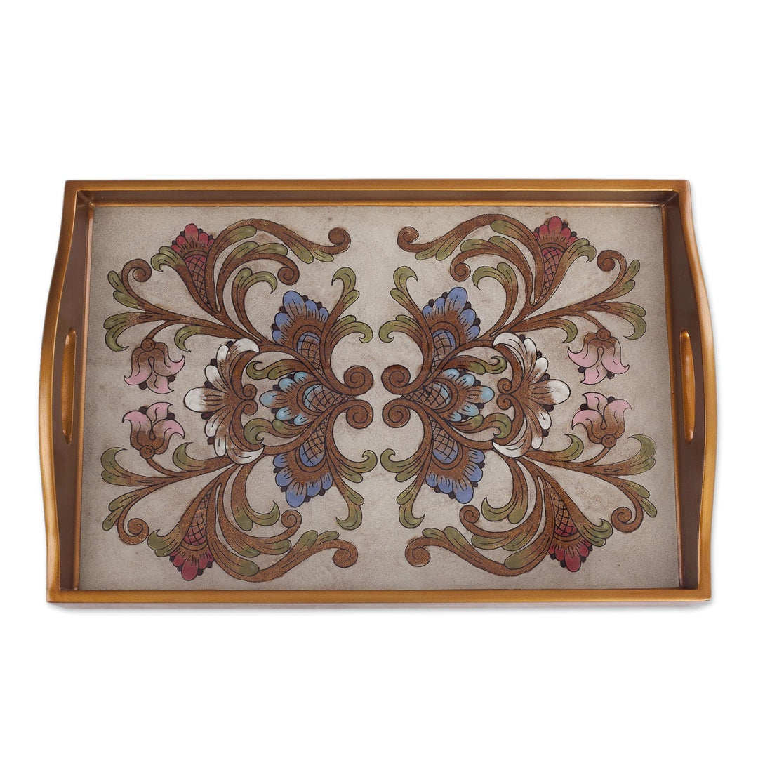Handmade Reverse Painted Glass Tray from Peru - Tropical Arrangement