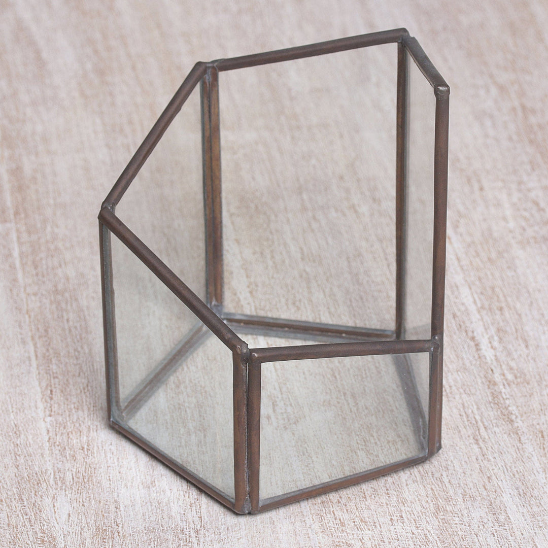 Handmade Javanese Glass and Brass Pentagonal Plant Terrarium - Pentagonal Illusion