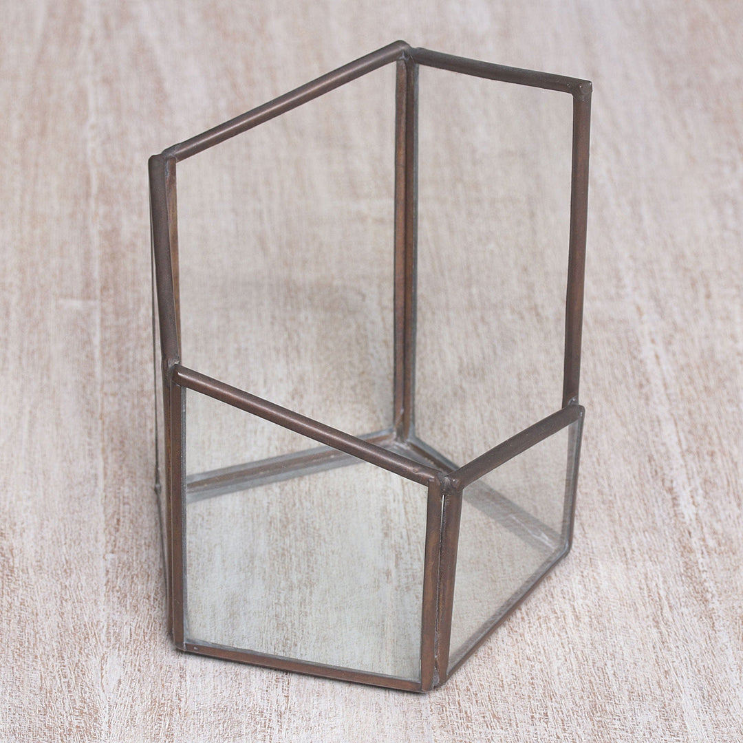Handmade Javanese Glass and Brass Pentagonal Plant Terrarium - Pentagonal Illusion