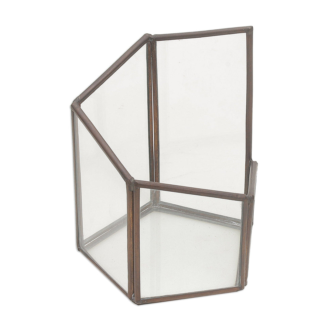 Handmade Javanese Glass and Brass Pentagonal Plant Terrarium - Pentagonal Illusion