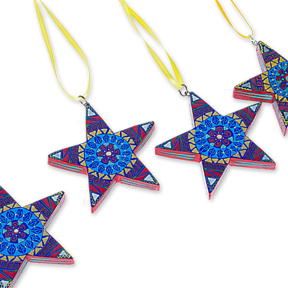 3 Artisan Handcrafted Mexican Alebrije Star Ornaments - Alebrije Star