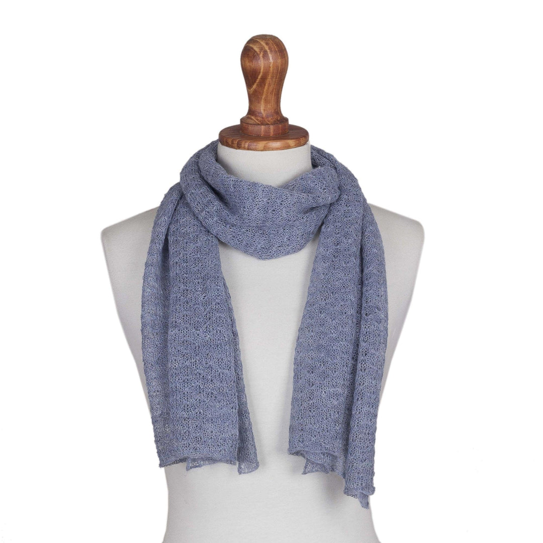 100% Baby Alpaca Wrap Scarf in Steel Blue from Peru - Steel Blue Gossamer