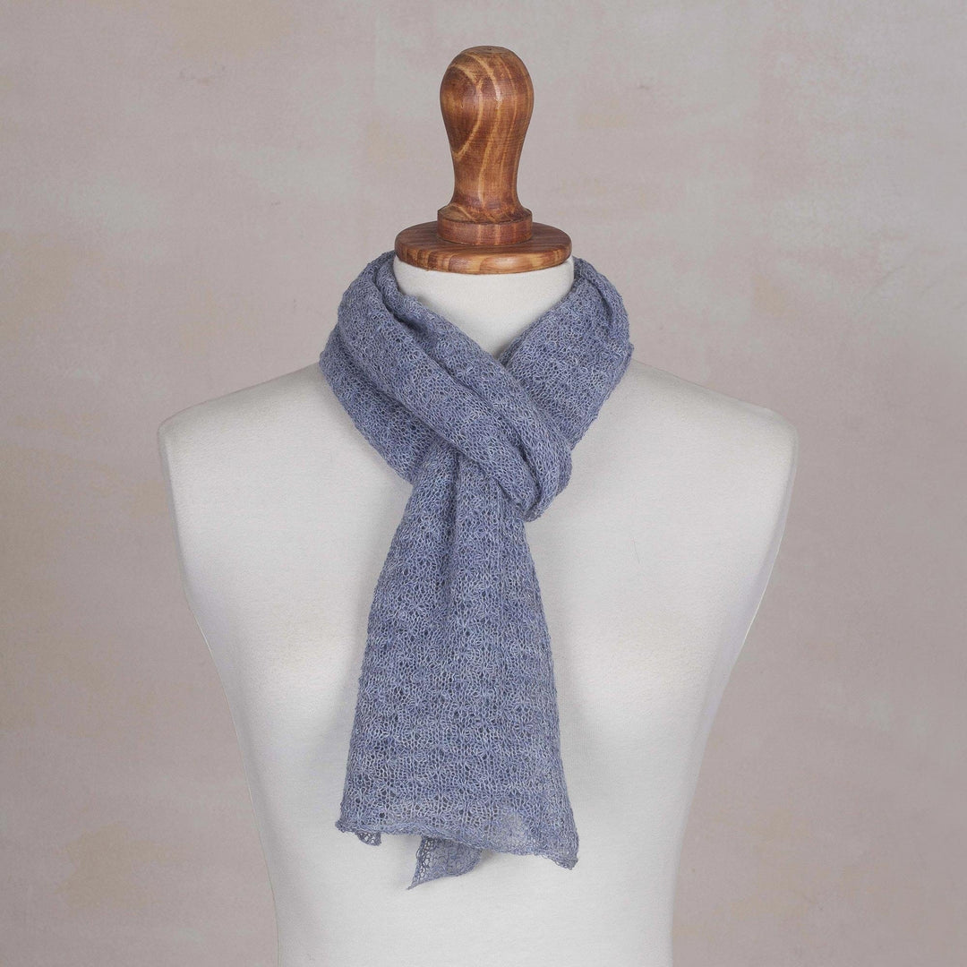 100% Baby Alpaca Wrap Scarf in Steel Blue from Peru - Steel Blue Gossamer