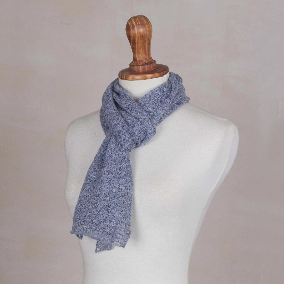 100% Baby Alpaca Wrap Scarf in Steel Blue from Peru - Steel Blue Gossamer