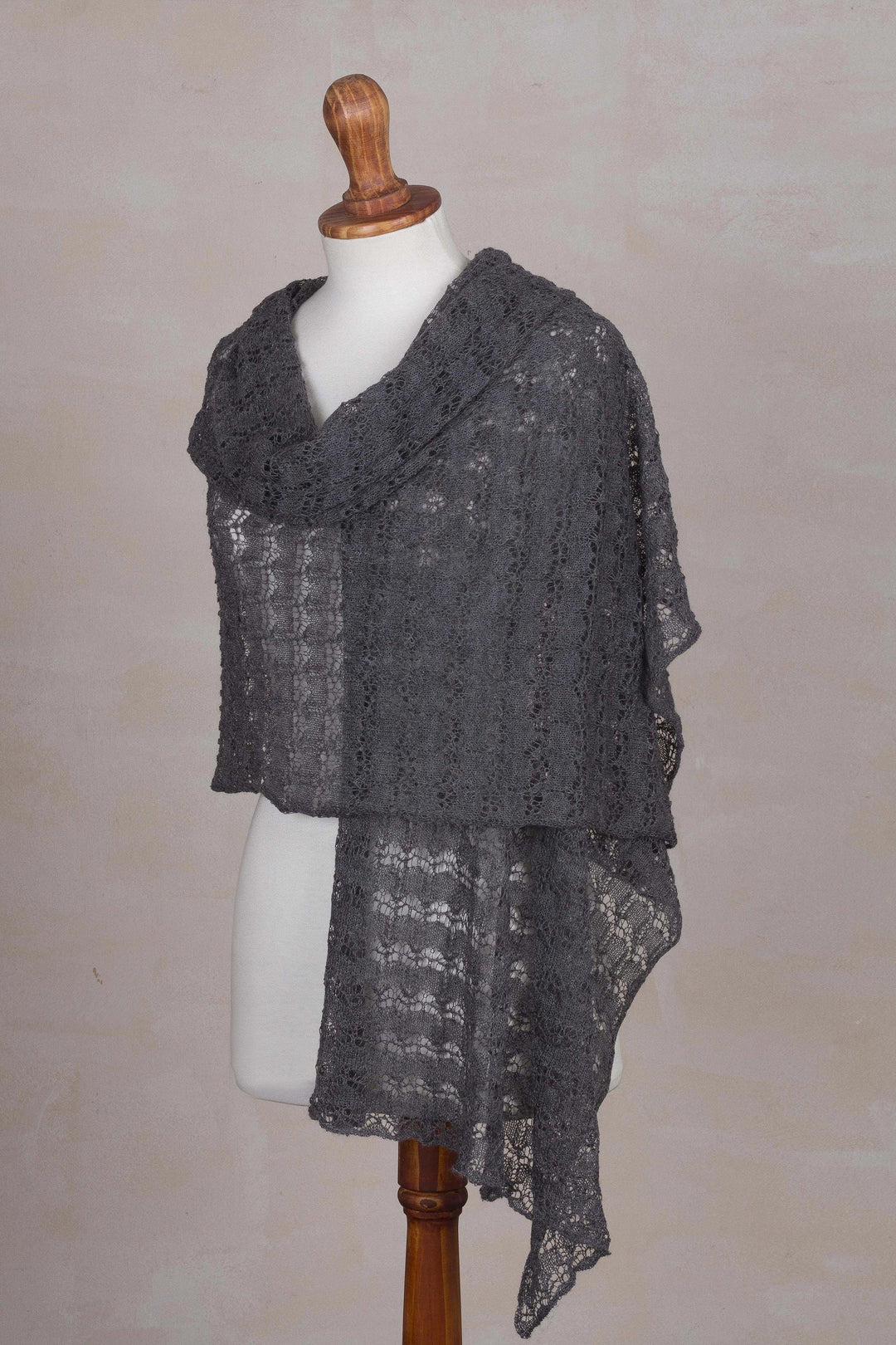 Textured 100% Baby Alpaca Shawl in Slate from Peru - Dreamy Texture in Slate