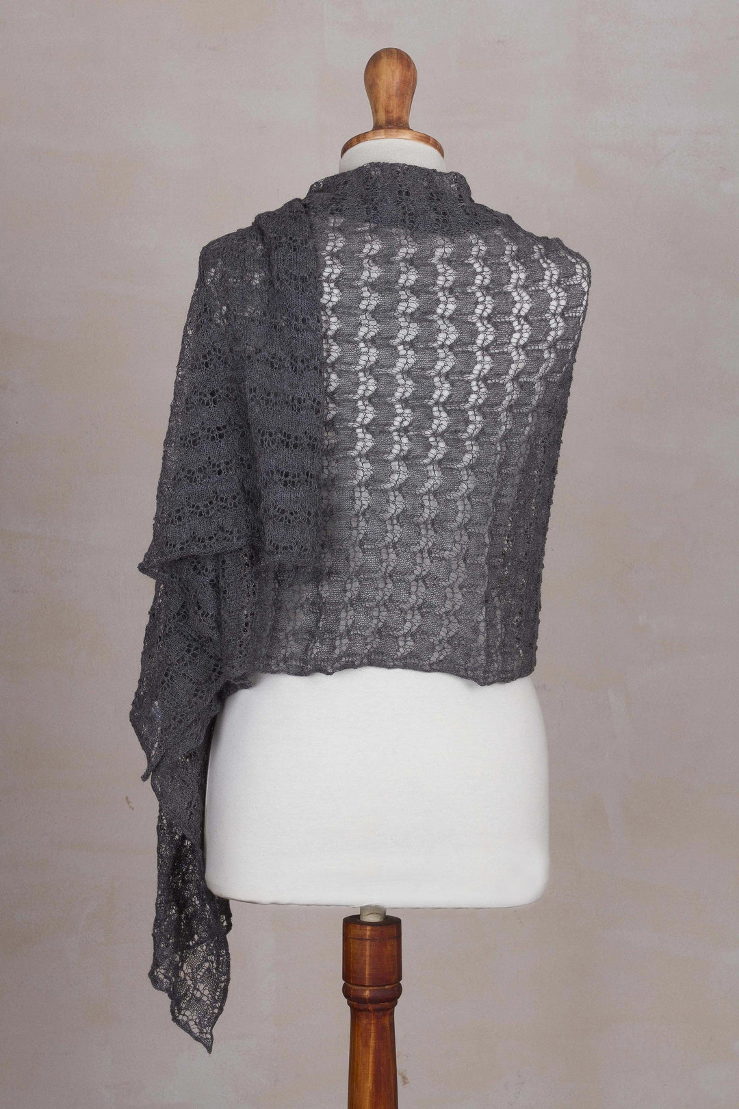 Textured 100% Baby Alpaca Shawl in Slate from Peru - Dreamy Texture in Slate