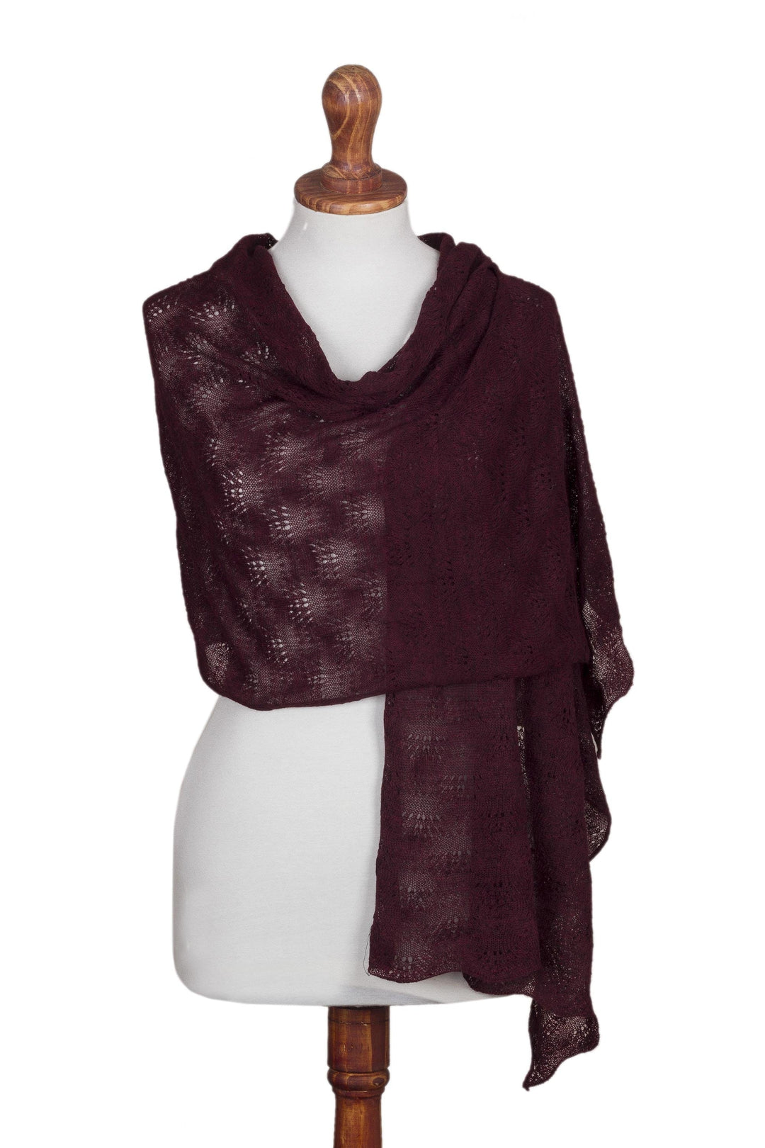 Textured 100% Baby Alpaca Shawl in Maroon from Peru - Afternoon Chic in Maroon