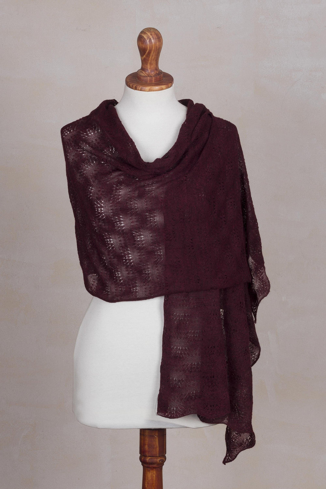 Textured 100% Baby Alpaca Shawl in Maroon from Peru - Afternoon Chic in Maroon