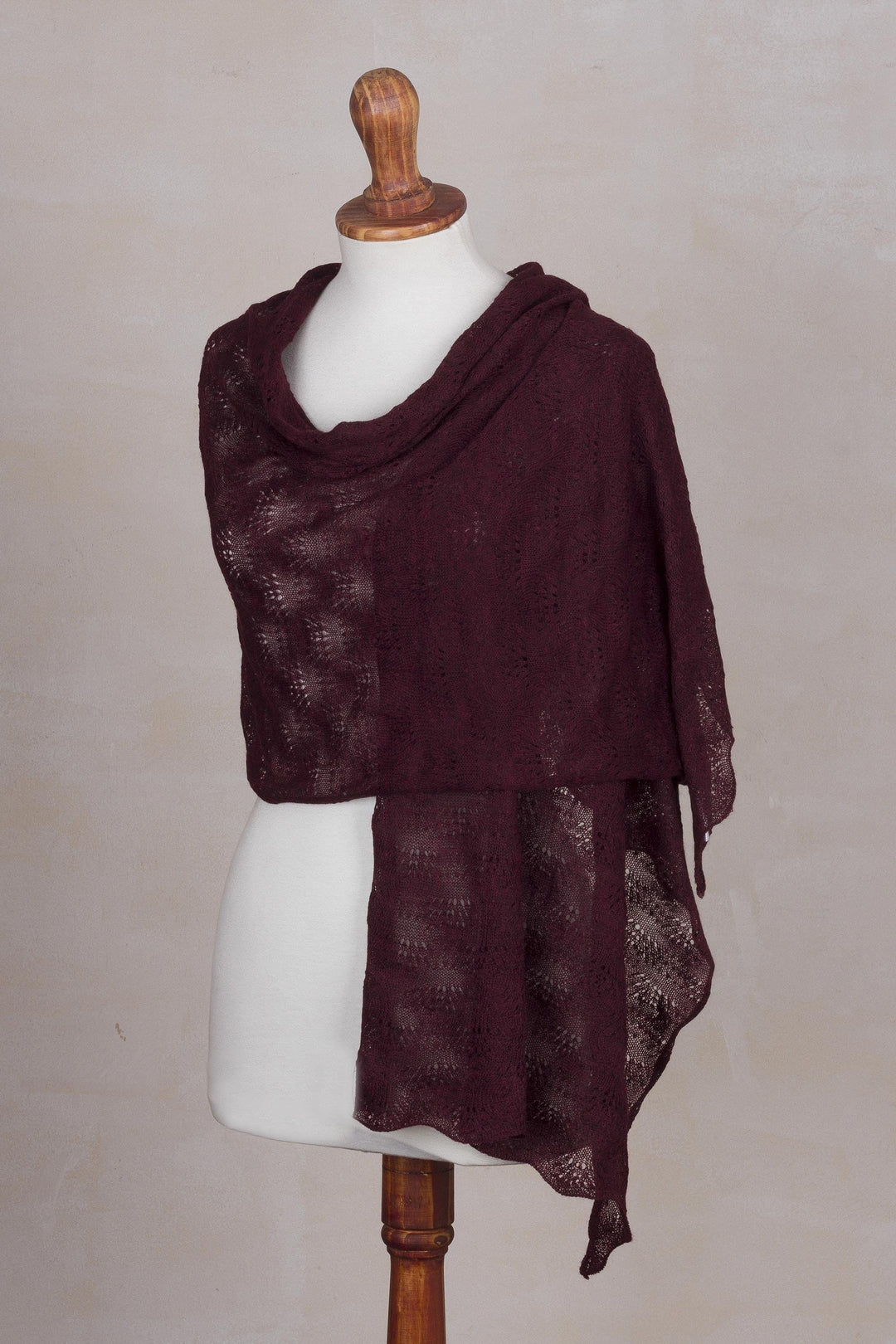 Textured 100% Baby Alpaca Shawl in Maroon from Peru - Afternoon Chic in Maroon