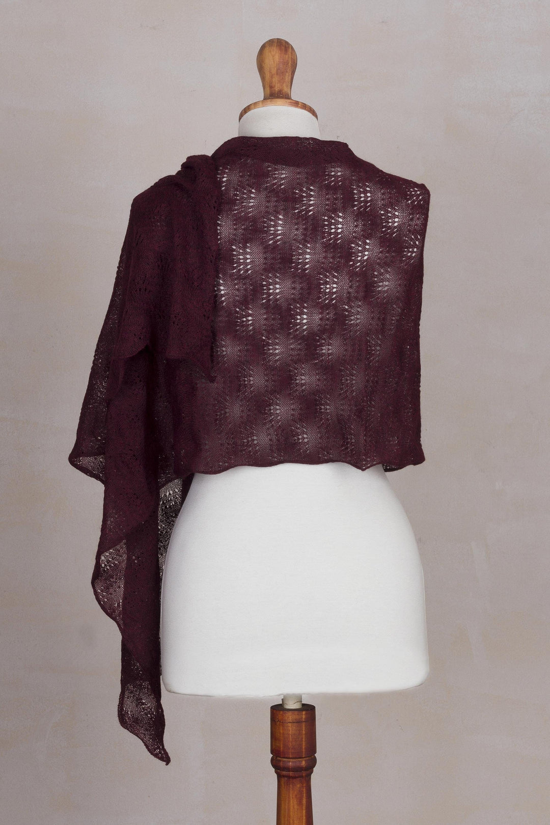 Textured 100% Baby Alpaca Shawl in Maroon from Peru - Afternoon Chic in Maroon