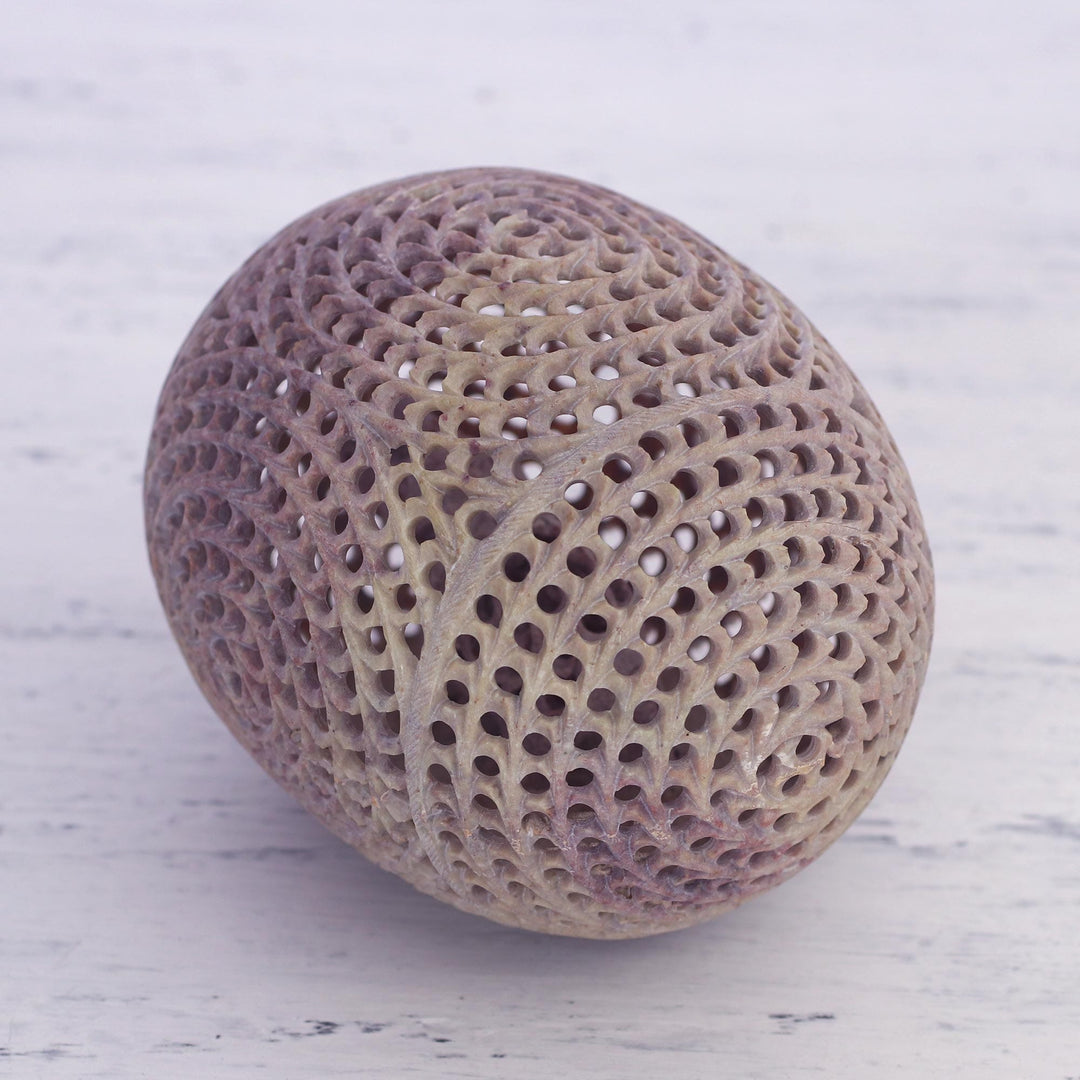 Handcrafted Jali Soapstone Egg Sculpture - Delightful Egg