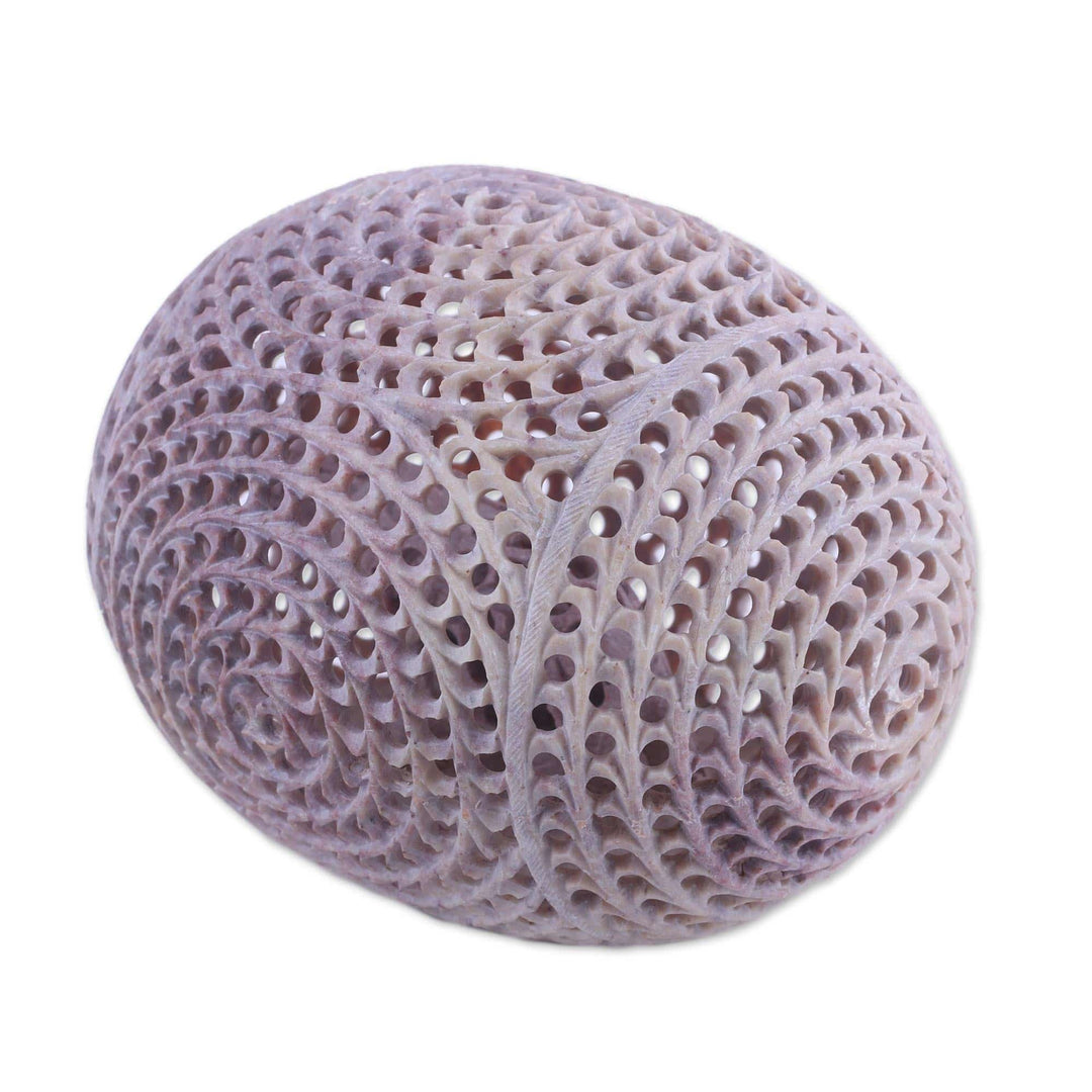 Handcrafted Jali Soapstone Egg Sculpture - Delightful Egg