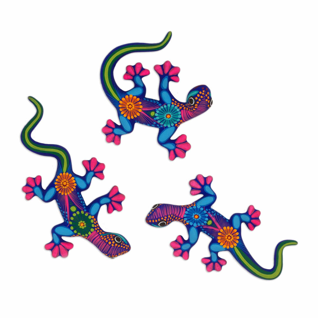 Hand Painted Mexican Ceramic Wall Art Lizards (Set of 3) - Lizard Fun