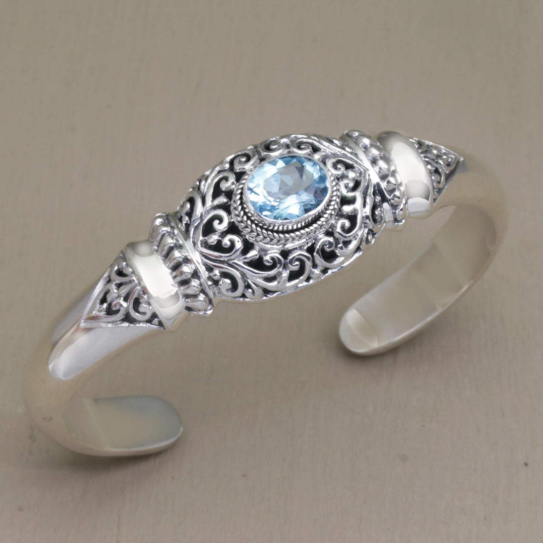 Four Carat Blue Topaz and Silver Cuff Bracelet - Vine Temple