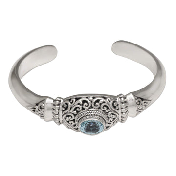 Four Carat Blue Topaz and Silver Cuff Bracelet - Vine Temple