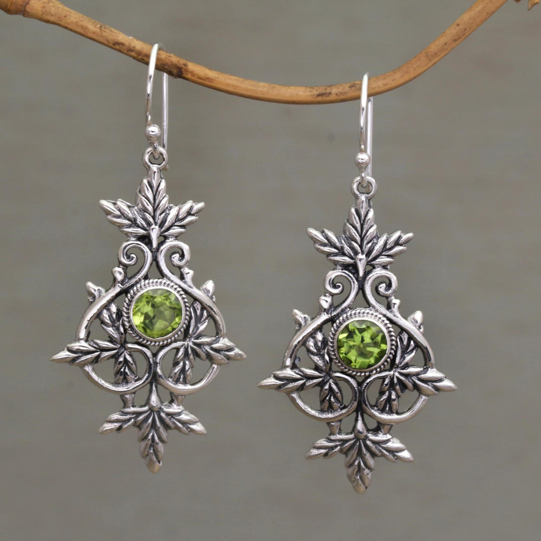 Sterling Silver and Peridot Leaf Dangle Earrings - Marvelous Vintage