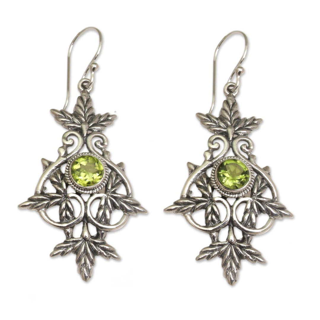 Sterling Silver and Peridot Leaf Dangle Earrings - Marvelous Vintage