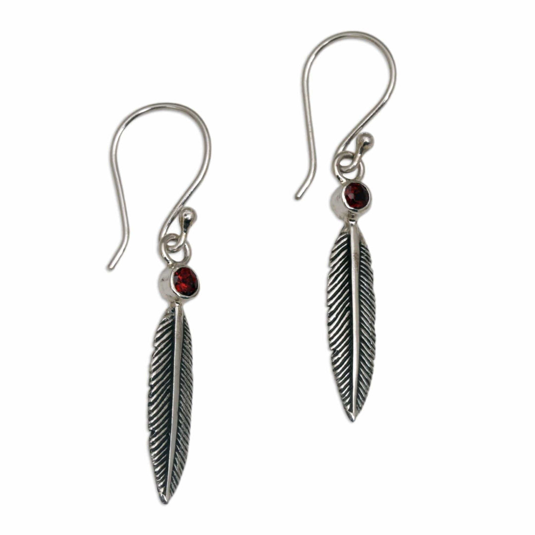 Female feather shape sterling silver earrings - oneoka