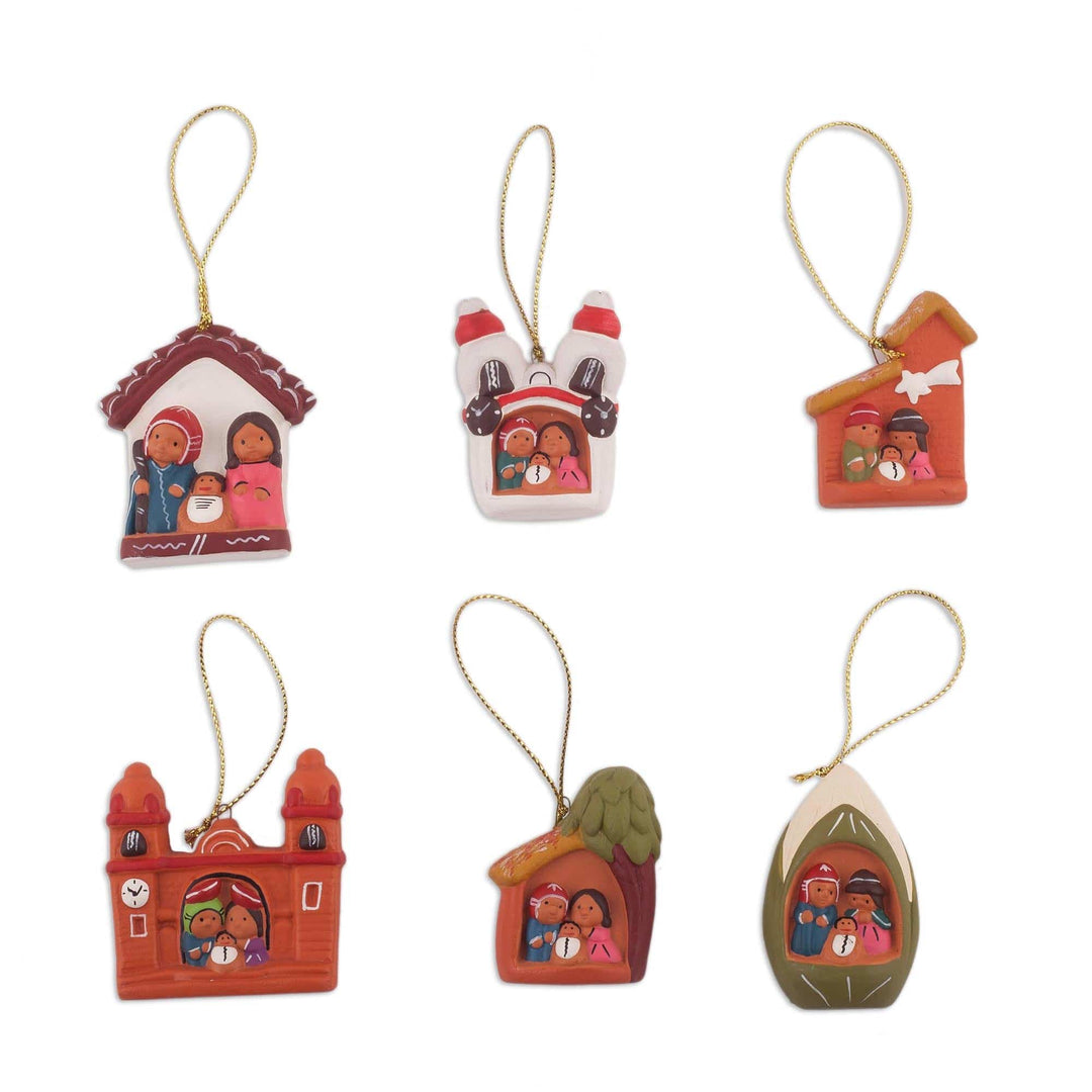 Six Hand-Painted Ceramic Nativity Ornaments from Peru - Andean Tradition
