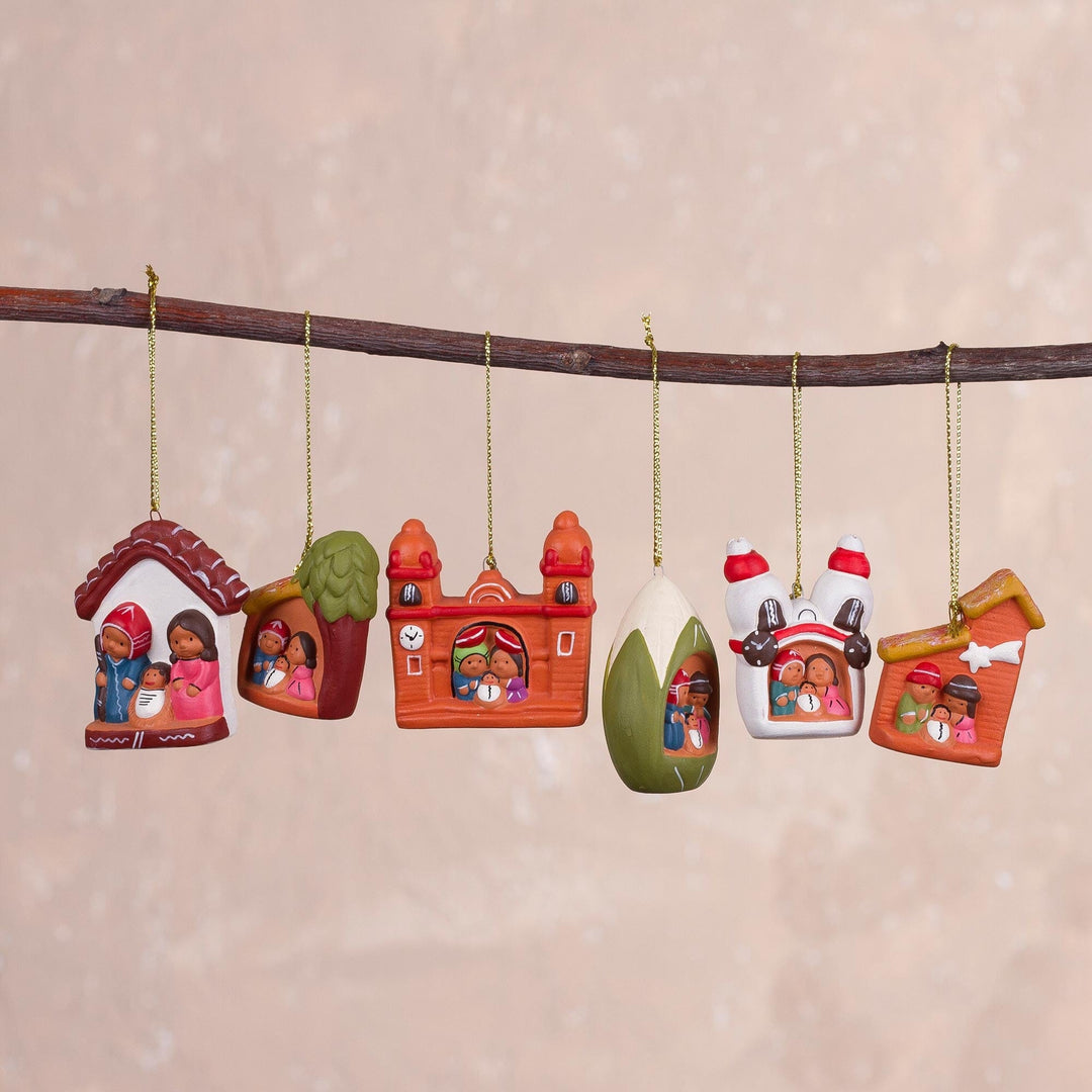 Six Hand-Painted Ceramic Nativity Ornaments from Peru - Andean Tradition