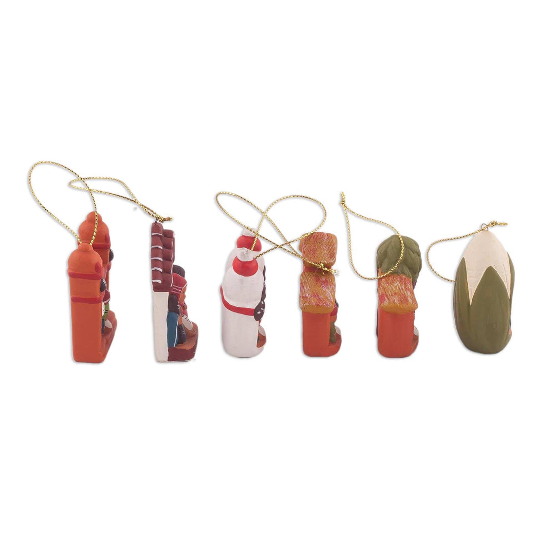 Six Hand-Painted Ceramic Nativity Ornaments from Peru - Andean Tradition