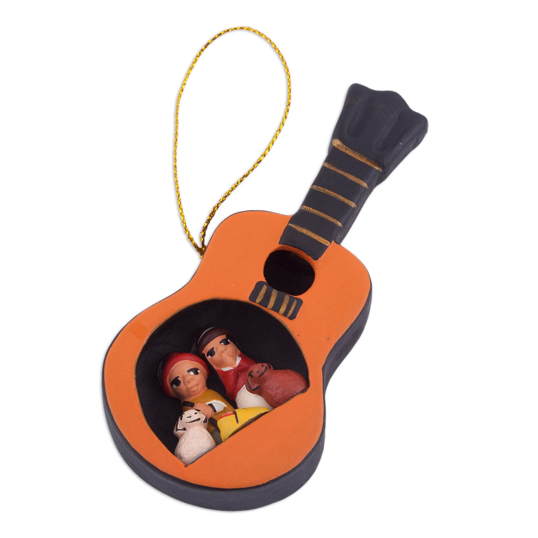 Four Music-Themed Ceramic Nativity Ornaments from Peru - Musical Nativity