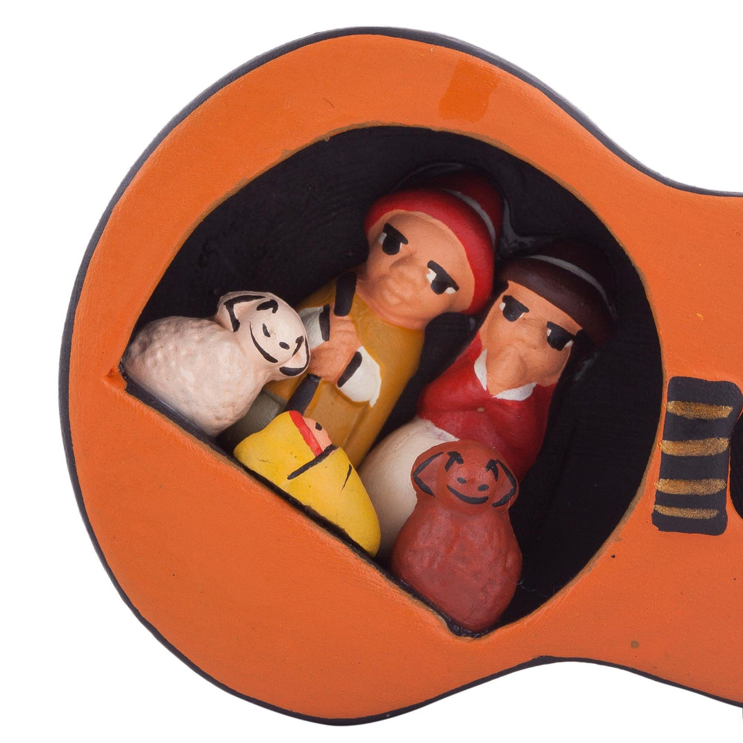 Four Music-Themed Ceramic Nativity Ornaments from Peru - Musical Nativity