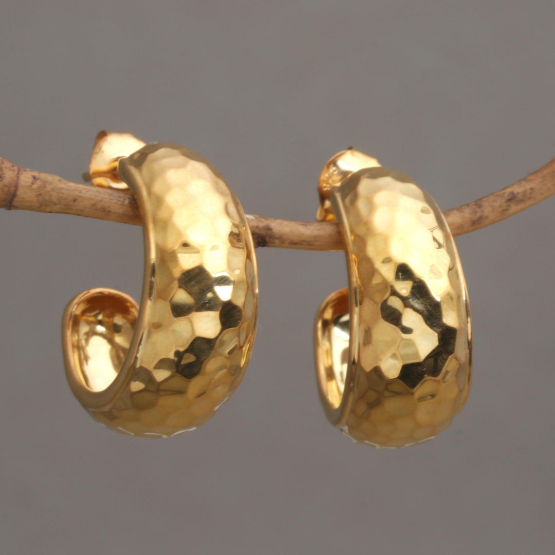 Balinese Gold Plated 925 Half Hoop Silver Earrings - Radiant Shine