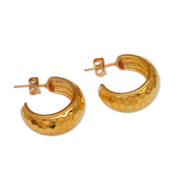 Balinese Gold Plated 925 Half Hoop Silver Earrings - Radiant Shine