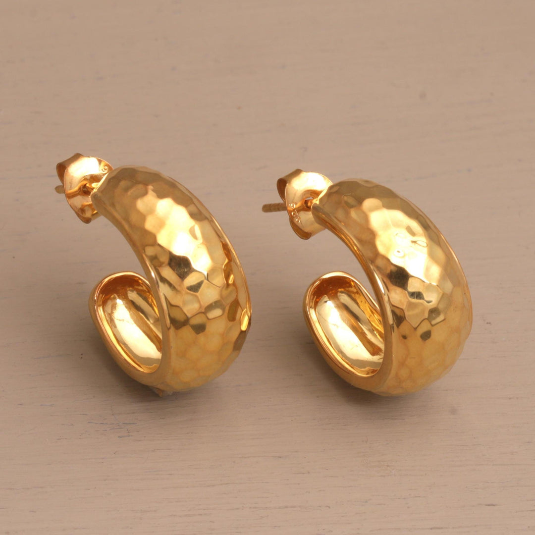 Balinese Gold Plated 925 Half Hoop Silver Earrings - Radiant Shine