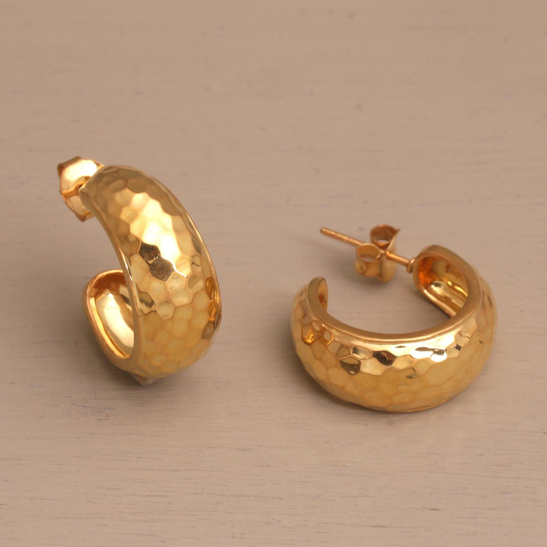 Balinese Gold Plated 925 Half Hoop Silver Earrings - Radiant Shine