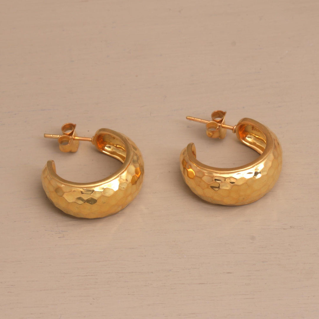Balinese Gold Plated 925 Half Hoop Silver Earrings - Radiant Shine