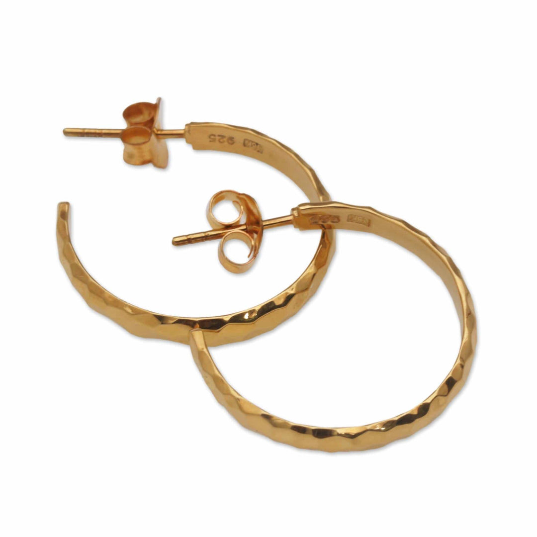 Gold Plated 925 Slim Half Hoop Silver Earrings from Bali - Slim Radiant Shine