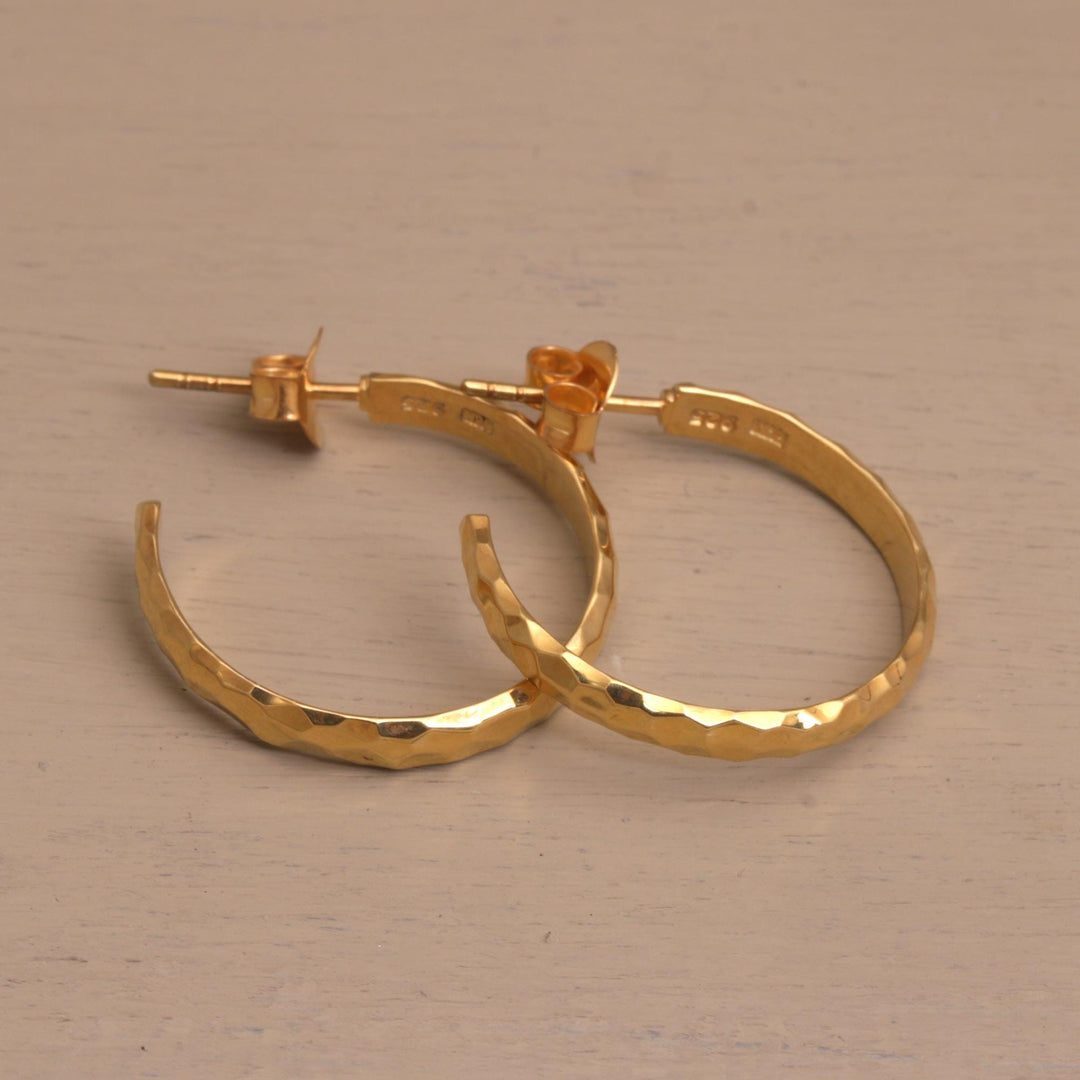 Gold Plated 925 Slim Half Hoop Silver Earrings from Bali - Slim Radiant Shine
