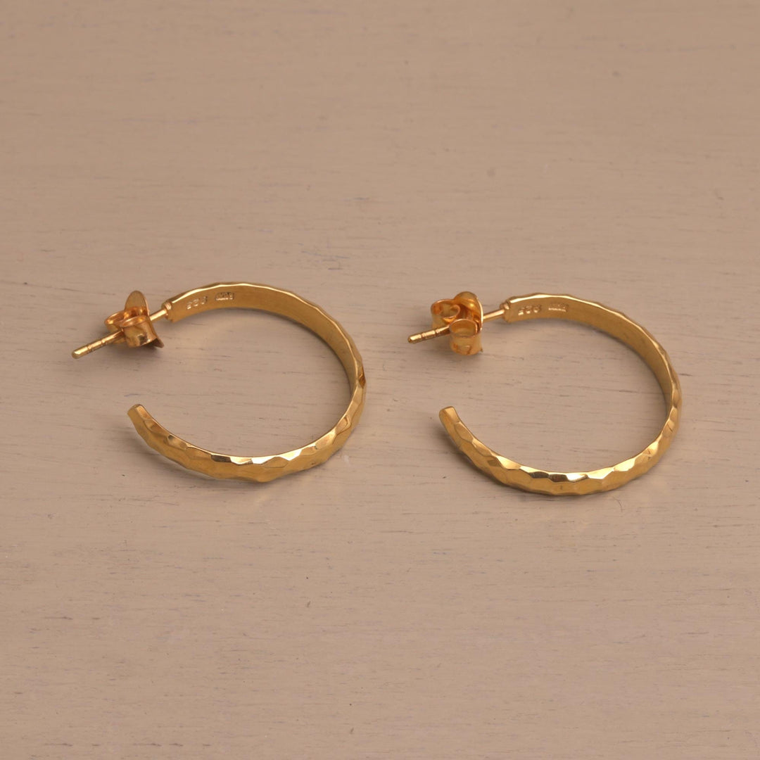 Gold Plated 925 Slim Half Hoop Silver Earrings from Bali - Slim Radiant Shine