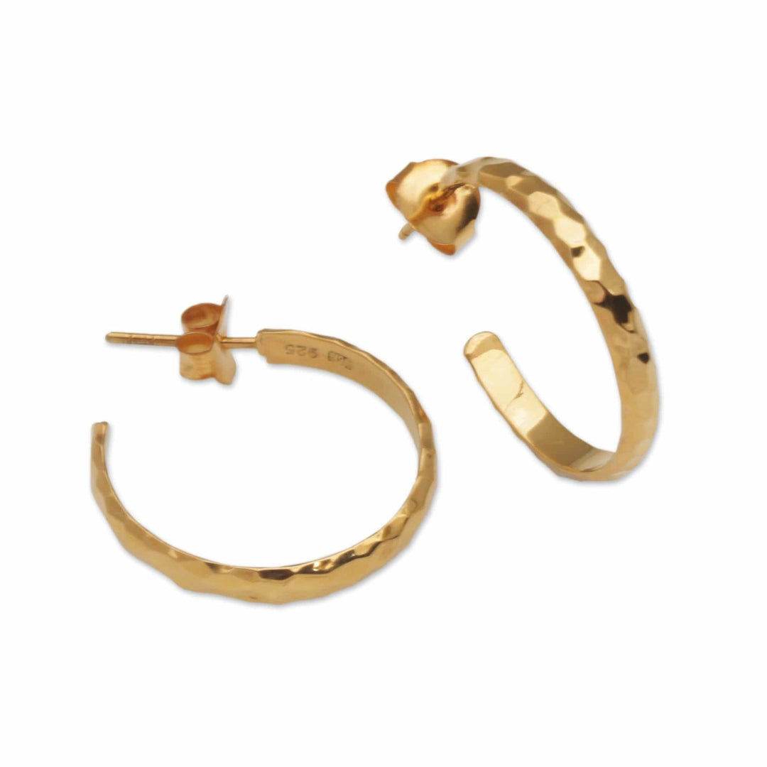 Gold Plated 925 Slim Half Hoop Silver Earrings from Bali - Slim Radiant Shine