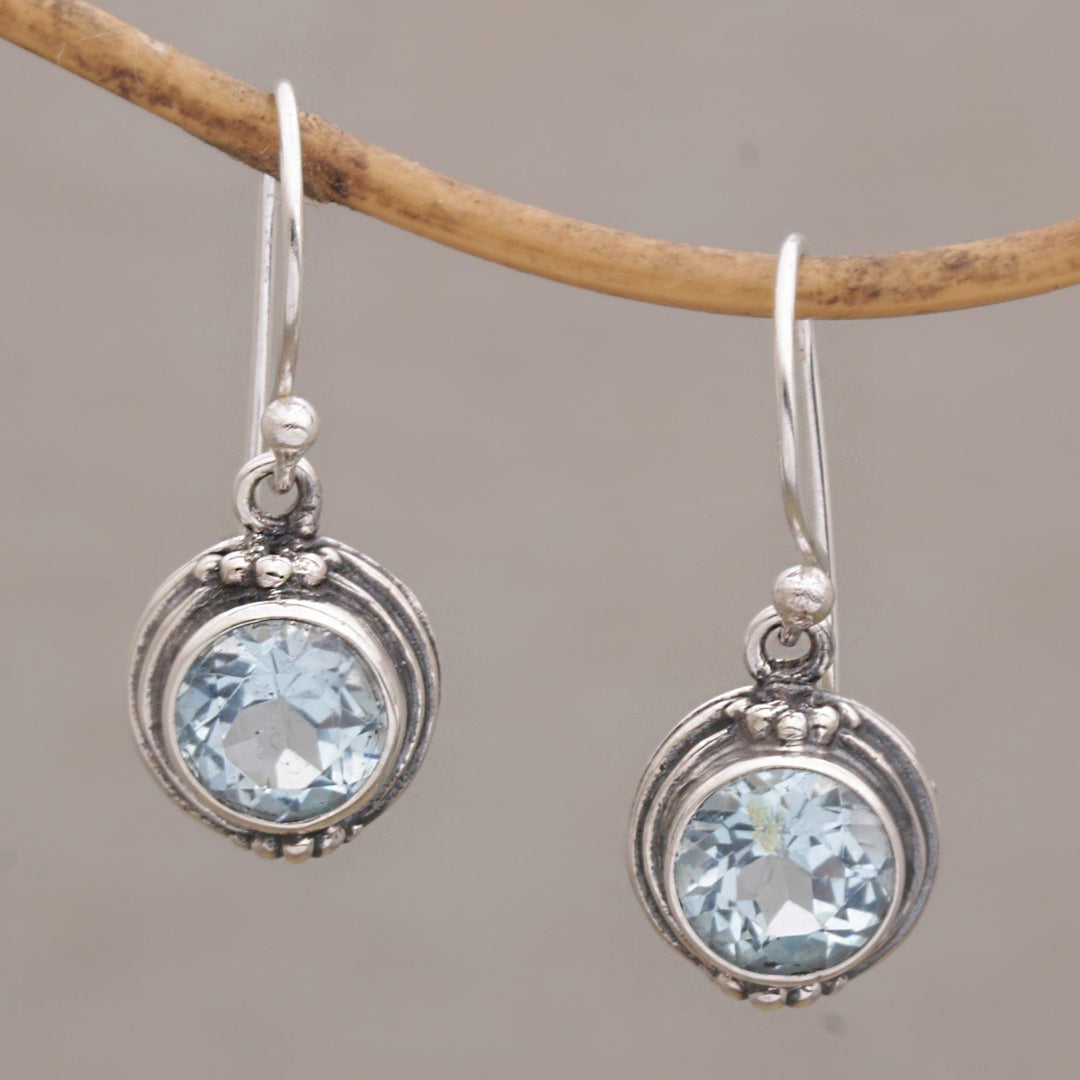 Three Carat Blue Topaz Dangle Earrings in Sterling Silver - Cool Radiance