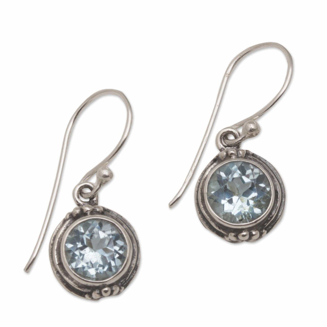 Three Carat Blue Topaz Dangle Earrings in Sterling Silver - Cool Radiance