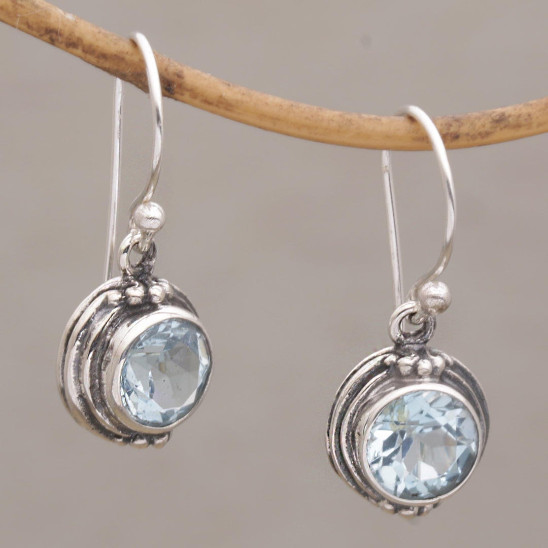 Three Carat Blue Topaz Dangle Earrings in Sterling Silver - Cool Radiance